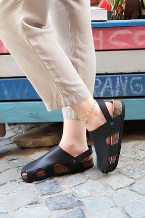 صندل مشکی زنانه پاشنه تخت Akman Leather - کد 836895014