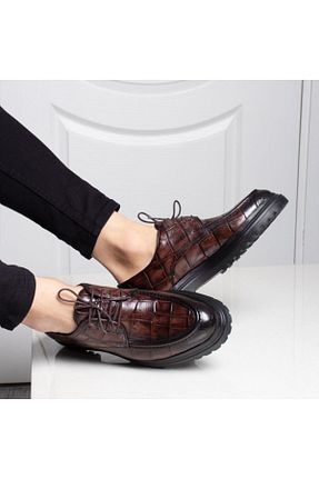 کفش کلاسیک قهوه ای مردانه چرم خالص İBAY - کد 119913058