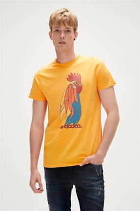 تی شرت نارنجی مردانه رگولار یقه خدمه تکی کد 819609108