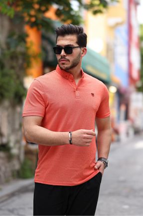 تی شرت نارنجی مردانه رگولار یقه پولو پارچه ای کد 825874376