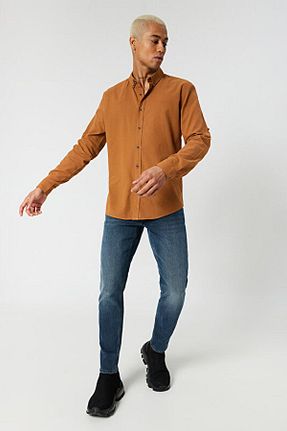پیراهن قهوه ای مردانه تنگ Loft - کد 660254281