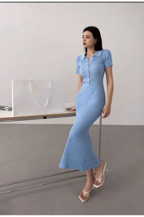 لباس آبی زنانه اسلیم تریکو مخلوط پلی استر کد 834115028