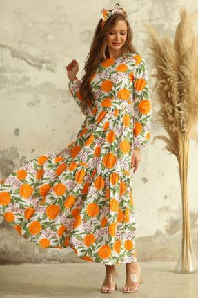 لباس نارنجی زنانه بافتنی بافت رگولار آستین-بلند کد 299817939