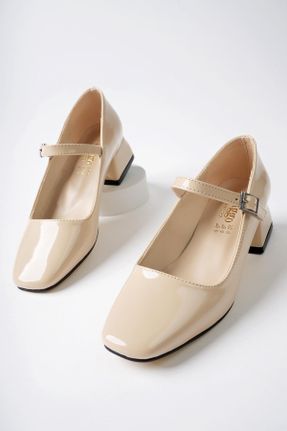 کفش پاشنه بلند کلاسیک بژ زنانه پاشنه ضخیم پاشنه متوسط ( 5 - 9 cm ) چرم مصنوعی کد 803385301