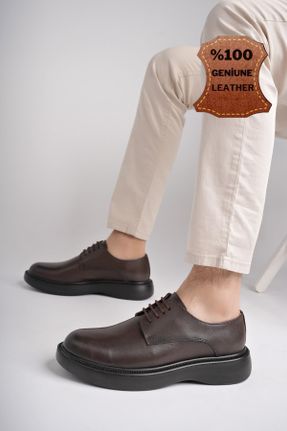 کفش کژوال قهوه ای مردانه چرم طبیعی پاشنه کوتاه ( 4 - 1 cm ) پاشنه ساده کد 827623651
