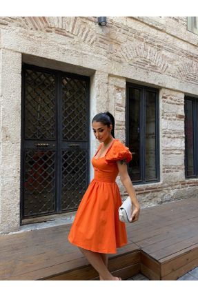 لباس نارنجی زنانه راحت آستین-کوتاه کد 837026588
