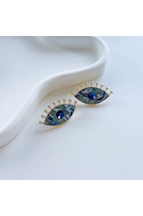گوشواره جواهر آبی برنجی CHARMLUCKY - کد 830306154