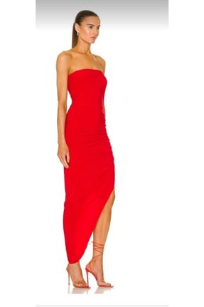 لباس مجلسی قرمز زنانه استراپلز آستر دار کد 346050038