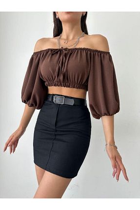 بلوز قهوه ای زنانه ساده Simssty - کد 837055063