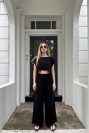 ست بالاتنه و پائین تنه مشکی زنانه بافتنی RaNu Studio - کد 837130520