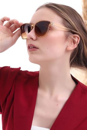 عینک آفتابی قهوه ای زنانه 58 UV400 آستات سایه روشن هندسی کد 101266660