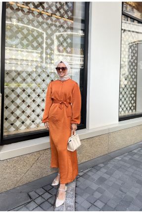 لباس نارنجی زنانه A-line بافتنی کد 701717598