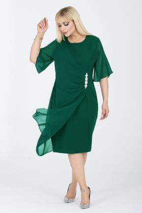 لباس مجلسی سایز بزرگ سبز زنانه سایز بزرگ یقه گرد کد 802089972