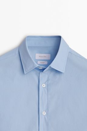 پیراهن آبی مردانه رگولار یقه پیراهنی کد 780009925