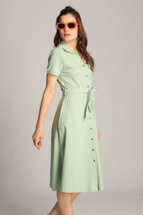 لباس سبز زنانه بافت پنبه (نخی) راحت آستین-کوتاه کد 705146003