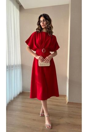 لباس قرمز زنانه پنبه - پلی استر آستین-کوتاه کد 823801967