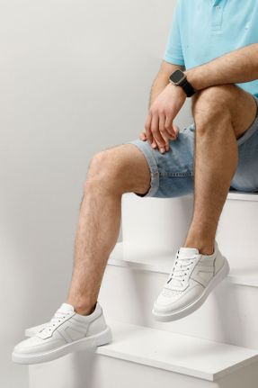 کفش اسنیکر سفید مردانه بند دار چرم طبیعی چرم طبیعی کد 808024436