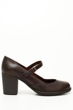 کفش پاشنه بلند کلاسیک قهوه ای زنانه چرم طبیعی پاشنه ضخیم پاشنه متوسط ( 5 - 9 cm ) کد 68392990