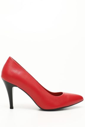 کفش پاشنه بلند کلاسیک قرمز زنانه چرم طبیعی پاشنه نازک پاشنه کوتاه ( 4 - 1 cm ) کد 1271531