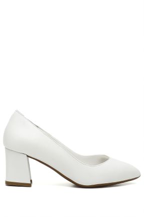 کفش پاشنه بلند کلاسیک سفید زنانه چرم طبیعی پاشنه ضخیم پاشنه متوسط ( 5 - 9 cm ) کد 97402764
