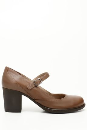 کفش پاشنه بلند کلاسیک قهوه ای زنانه چرم طبیعی پاشنه ضخیم پاشنه متوسط ( 5 - 9 cm ) کد 692680278