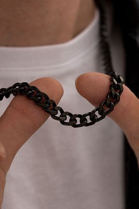 گردنبند استیل ( فولاد ) مشکی مردانه استیل (فولاد) vogutima - کد 796228992