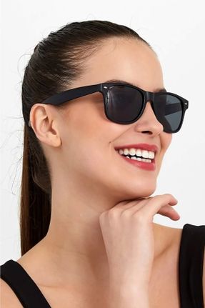 عینک آفتابی مشکی زنانه 50 UV400 استخوان مات هندسی کد 826604637