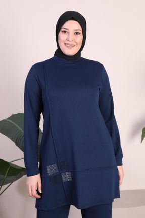 ست بالا و پائین تنه سایز بزرگ سرمه ای زنانه بافتنی سایز بزرگ کد 788416267