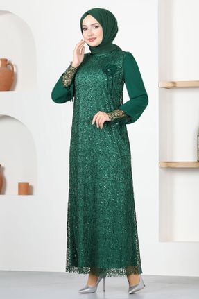 لباس مجلسی سبز زنانه یقه گرد پولکی آستین استاندارد ریلکس کد 829980989