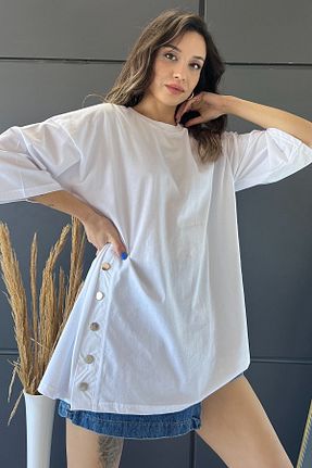 تیشرت سفید زنانه اورسایز GÜLSELİ - کد 822368998
