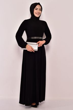 لباس مجلسی مشکی زنانه پلی استر رگولار یقه گرد بدون آستر کد 822356312