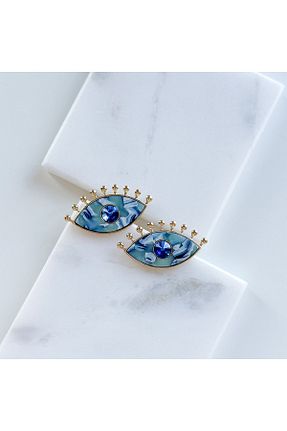 گوشواره جواهر آبی برنجی CHARMLUCKY - کد 830306154