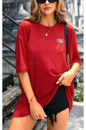 تیشرت سایز بزرگ قرمز زنانه سایز بزرگ EFFRENATU - کد 837099896