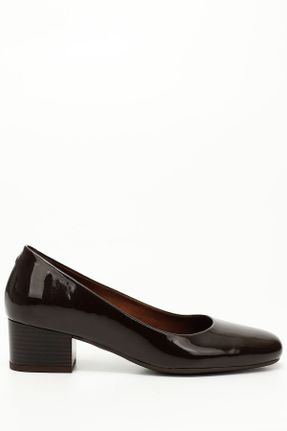 کفش پاشنه بلند کلاسیک قهوه ای زنانه چرم طبیعی پاشنه ضخیم پاشنه کوتاه ( 4 - 1 cm ) کد 456897524