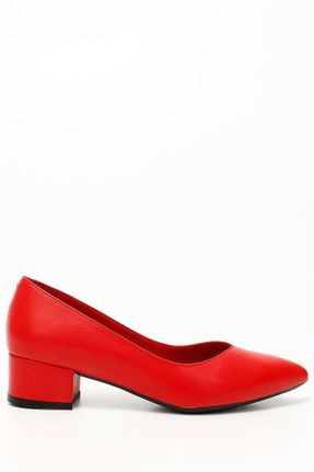 کفش پاشنه بلند کلاسیک قرمز زنانه چرم طبیعی پاشنه ضخیم پاشنه کوتاه ( 4 - 1 cm ) کد 110643878