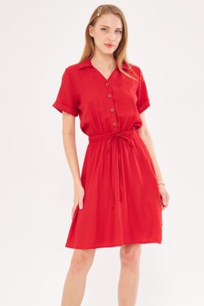 لباس قرمز زنانه بافتنی لباس پیراهنی آستین-کوتاه کد 837162481