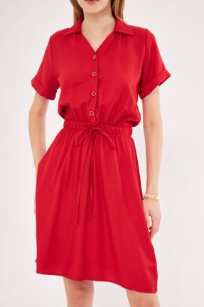 لباس قرمز زنانه بافتنی لباس پیراهنی آستین-کوتاه کد 837162481