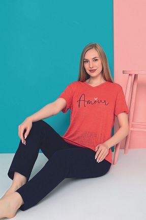 ست لباس راحتی صورتی زنانه طرح دار SENFONİ HOMEWEAR - کد 822524750