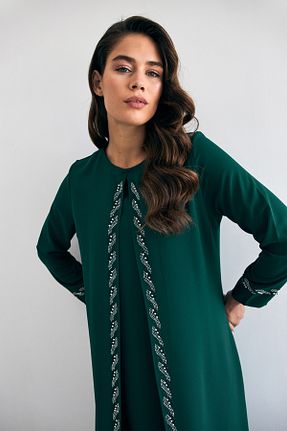 لباس مجلسی خاکی زنانه یقه گرد آستین استاندارد سایز بزرگ کد 826238075