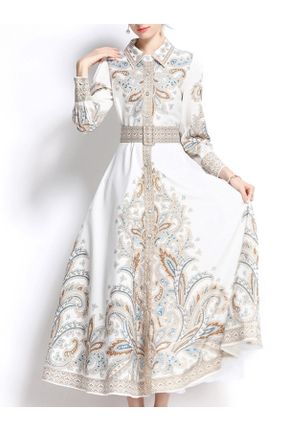 لباس سفید زنانه بافتنی پنبه - پلی استر رگولار آستین-بلند کد 744752766