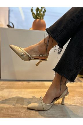 کفش پاشنه بلند کلاسیک بژ زنانه چرم لاکی Hermones - کد 813137133