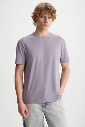 تی شرت بنفش مردانه یقه گرد تکی جوان کد 837356604