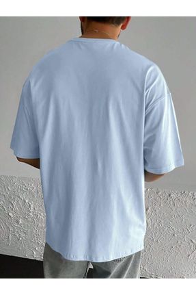 تی شرت آبی مردانه یقه گرد پنبه - پلی استر اورسایز تکی جوان کد 817887673