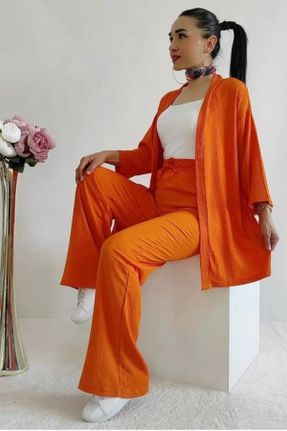 ست نارنجی زنانه بافتنی بافت اورسایز کد 837359102