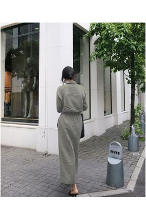 لباس خاکی زنانه بافت اورسایز آستین-بلند کد 813496102