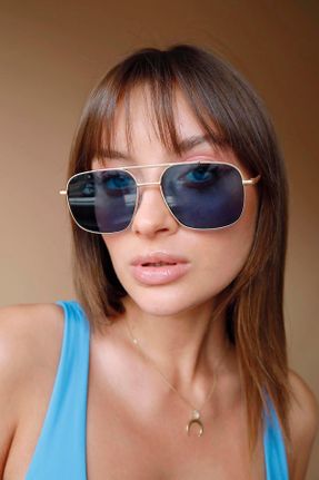 عینک آفتابی آبی زنانه 56 UV400 فلزی مستطیل کد 733543629
