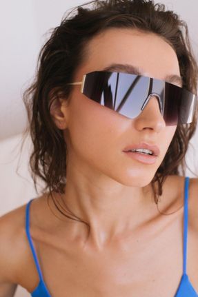 عینک آفتابی مشکی زنانه 60 UV400 فلزی مستطیل کد 469392311