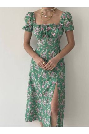 لباس سبز زنانه بافتنی پلی استر طرح گلدار بند دار بیسیک کد 274571106