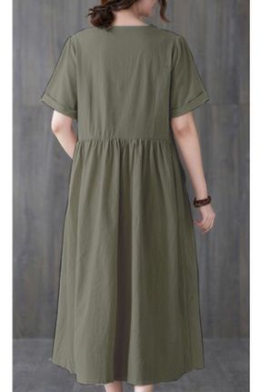 لباس خاکی زنانه بافت اورسایز آستین-کوتاه بیسیک کد 742683497