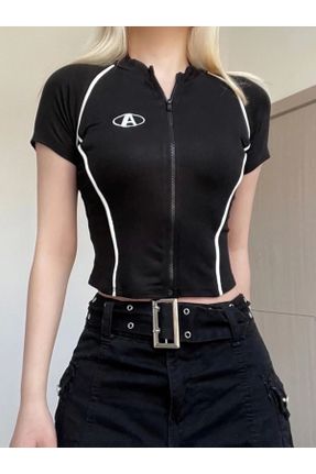 تی شرت مشکی زنانه رگولار یقه هالتر پنبه (نخی) تکی جوان کد 747419938